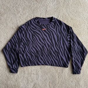 Nike Womens Cropped Sweatshirt XS Purple Zebra Print Swoosh Athletic Pullover